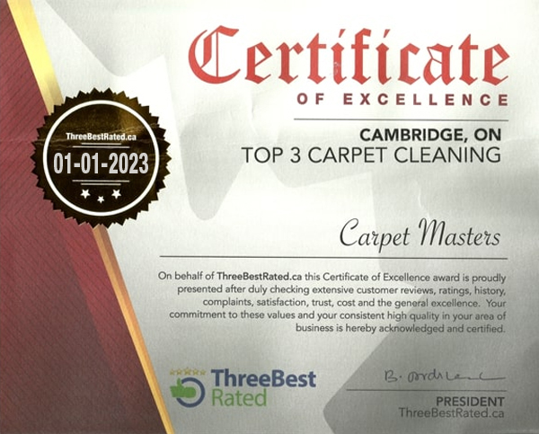 Certificate of Excellence, Top 3 Carpet Cleaners - Three Best Rated